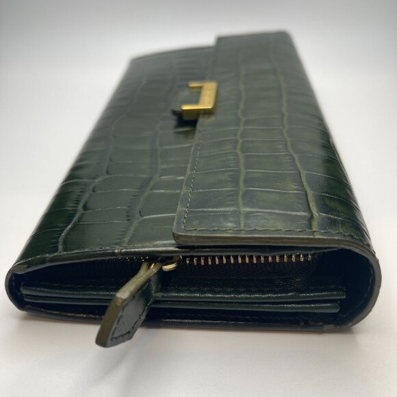 Yves Saint Laurent Dark Green Crocodile Embossed Leather Long Wallet - Preowned - Picture 11 of 12